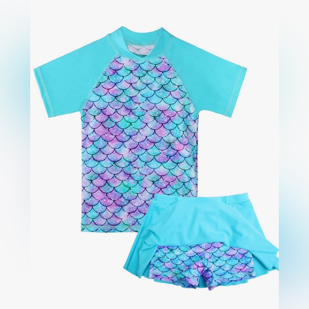Girls Short Sleeve Swimsuit Two Piece UPF 50+ UV size 11-12